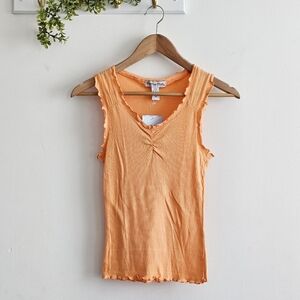 🍊 Betty Blue NWT Y2K Ribbed Lettuce Trim Tank Top Orange Cotton Size L